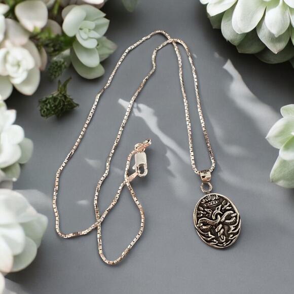 Sterling Silver Caduceus Necklace Sterling Silver Box Chain - Picture 1 of 6
